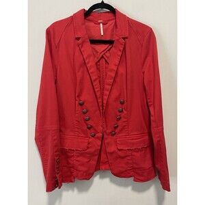 Free People Medium Red Military Button Jacket Holiday Boho Retro Modern